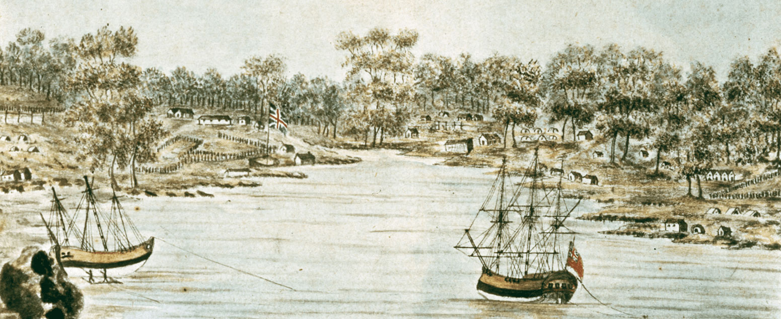 A painting, circa 1790, of the earlier stages of the European settlement, or 'Sydney Town'
