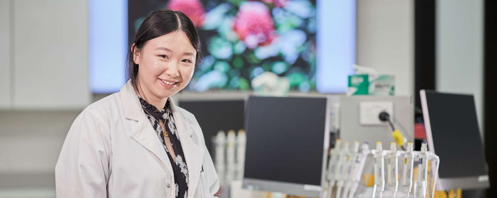 Steph at the science labs banner