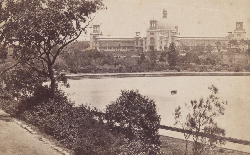 A view of Garden Palace from across Farm Cove, circa 1880