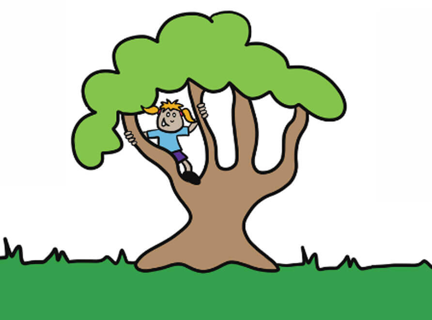 A cartoon of a child in a tree