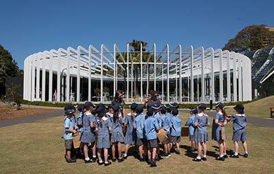 School children on an excursion out the front of the Calyx