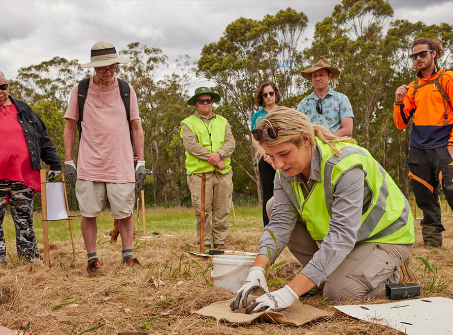 WWF staff with flannel flowers for planting at the Australian Botanic Garden