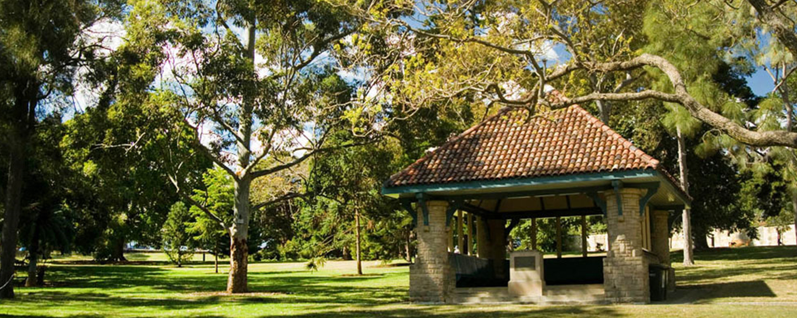 picnic shelter and shady lawn