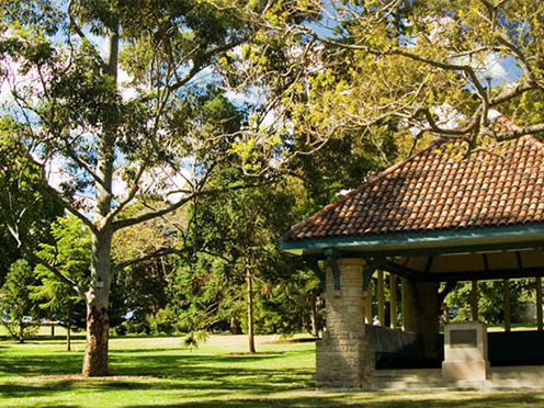 picnic shelter and shady lawn