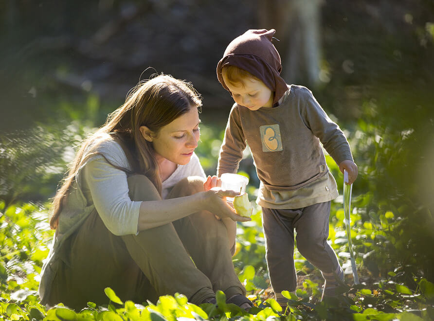 woman and child in a garden