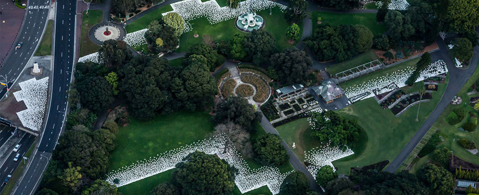 Aerial view of Barrangal dyara (Skin and Bones) by Jonathan Jones at the Royal Botanic Garden Sydney