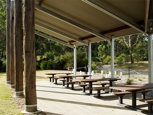 Close up of the tables in the Banksia Garden Picnic Shelter 2