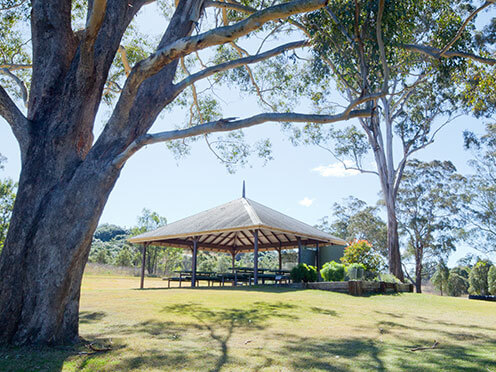 Bottlebrush Garden Picnic Shelter 1 from a distance