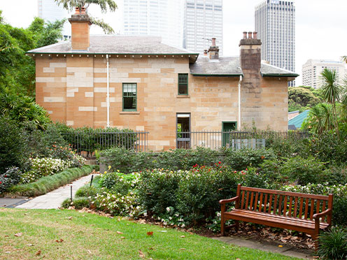 Rathborne Lodge with bench seat in front