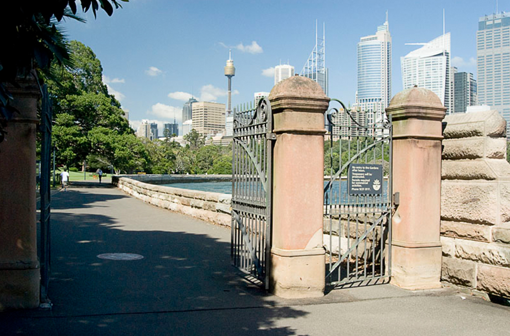 Iron and sandstone gates along Sydney harbour shoreline path