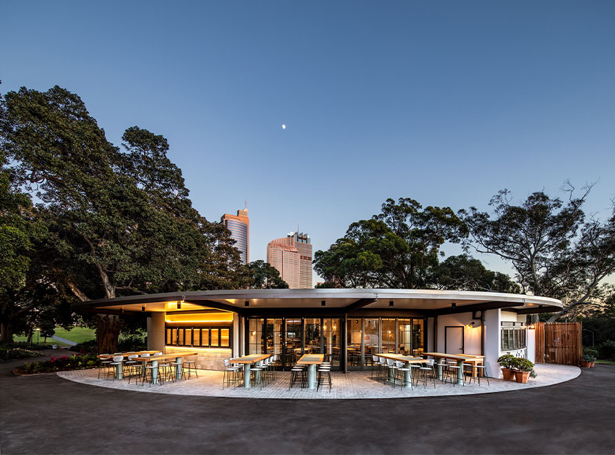 Terrace on the Domain at dusk