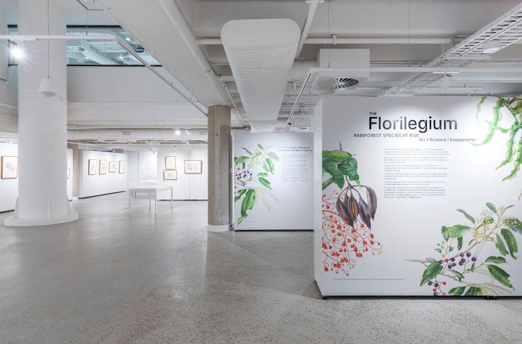 The Florilegium Society’s inaugural exhibition Rainforest Species at Risk in the transformed space inside the Robert Brown Building. 