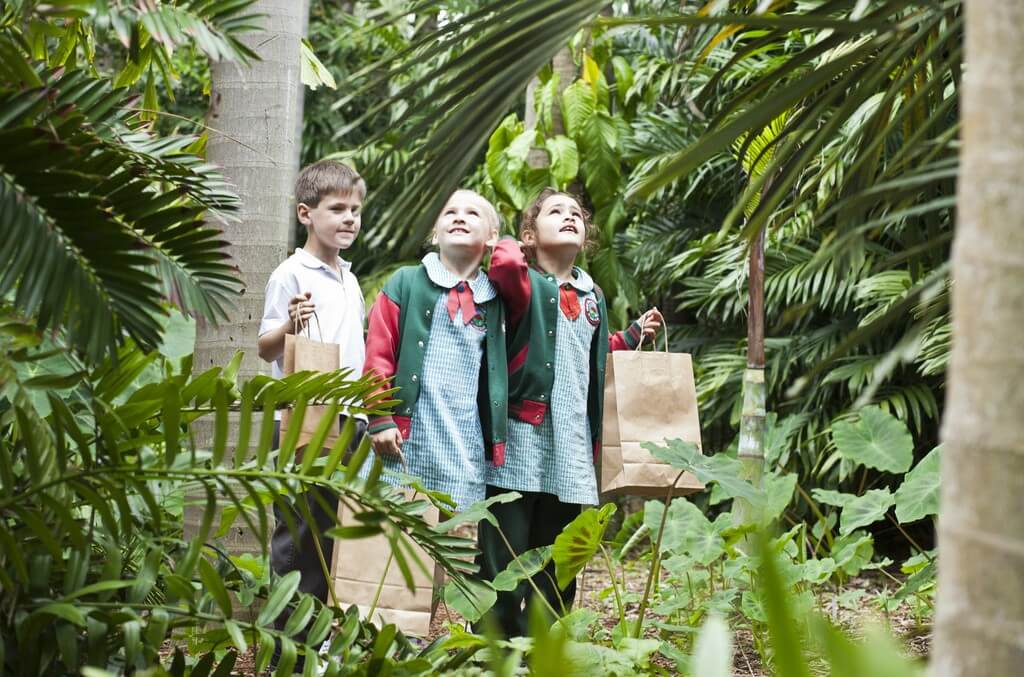 school children in garden