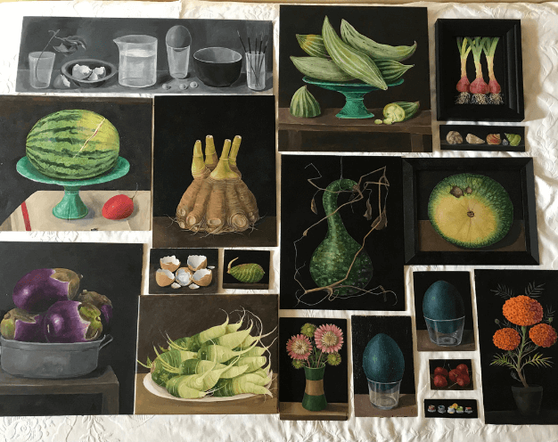 A selection of artworks that students made in class