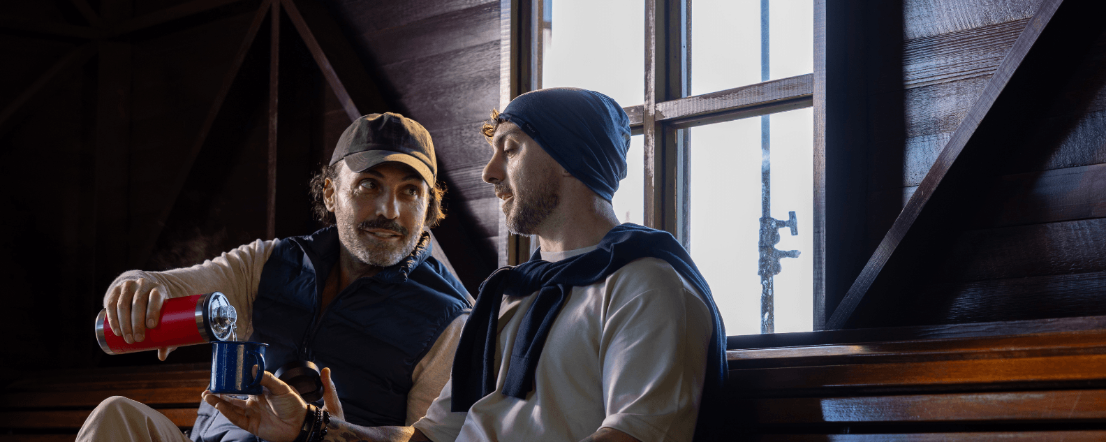 Friends stopping for coffee at the Northern Pavilion