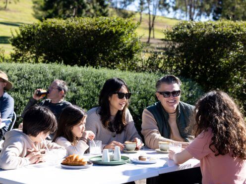 family eating at cafe