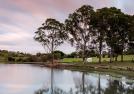 Lake and bushland with pink sunset sky