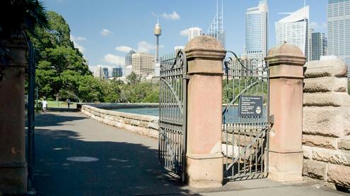 Iron and sandstone gates along Sydney harbour shoreline path