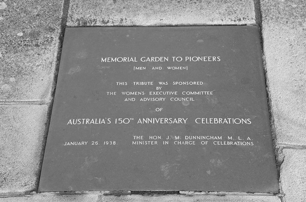 Plaque on the ground of the Pioneer Memorial Garden
