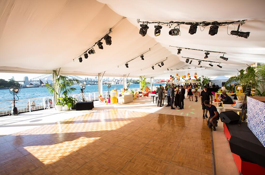 Marquee set up for an event, overlooking Sydney Harbour