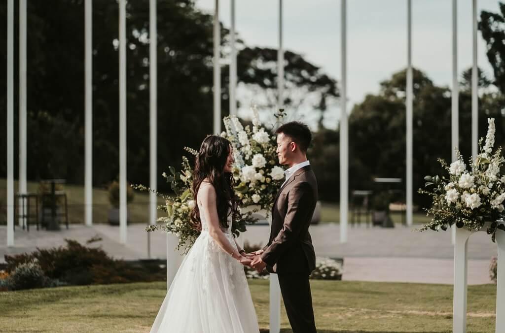bride and groom at The Calyx